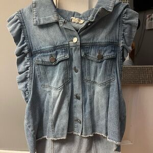 BiBi Denim Ruffle Sleeve Blouse